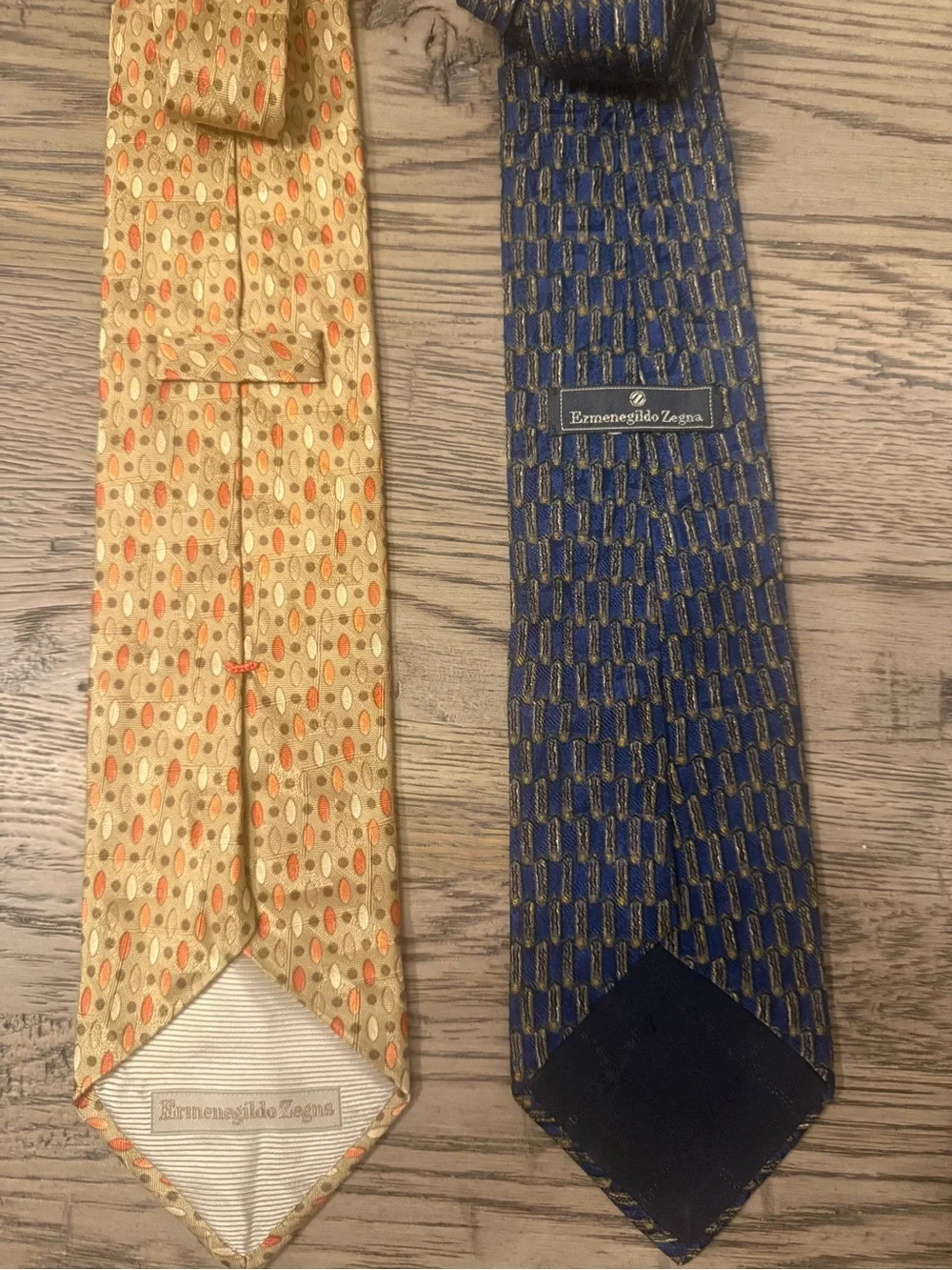 Ermenegildo Zegna Yellow & Navy Patterned Silk Ties